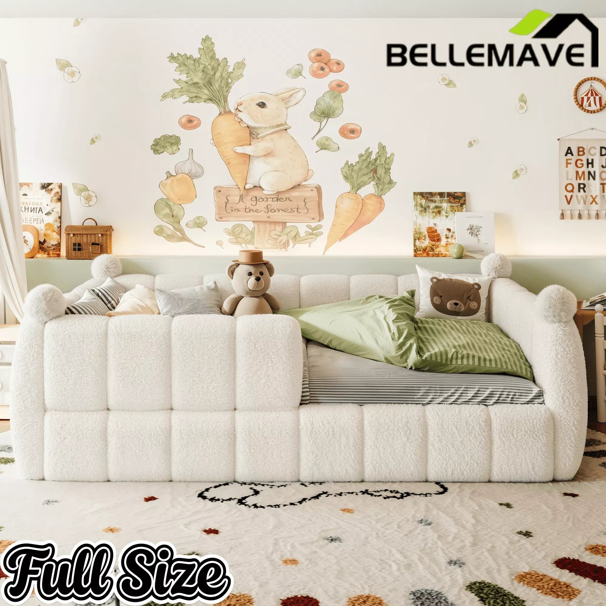 Bellemave® Kids Soft Upholstered Floor Bed with Surrounding Rails, Montessori Style Low Profile Bed Frame - Bellemave
