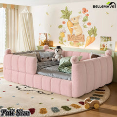 Pink full floor bed shown from an angled view with soft surrounding panels
