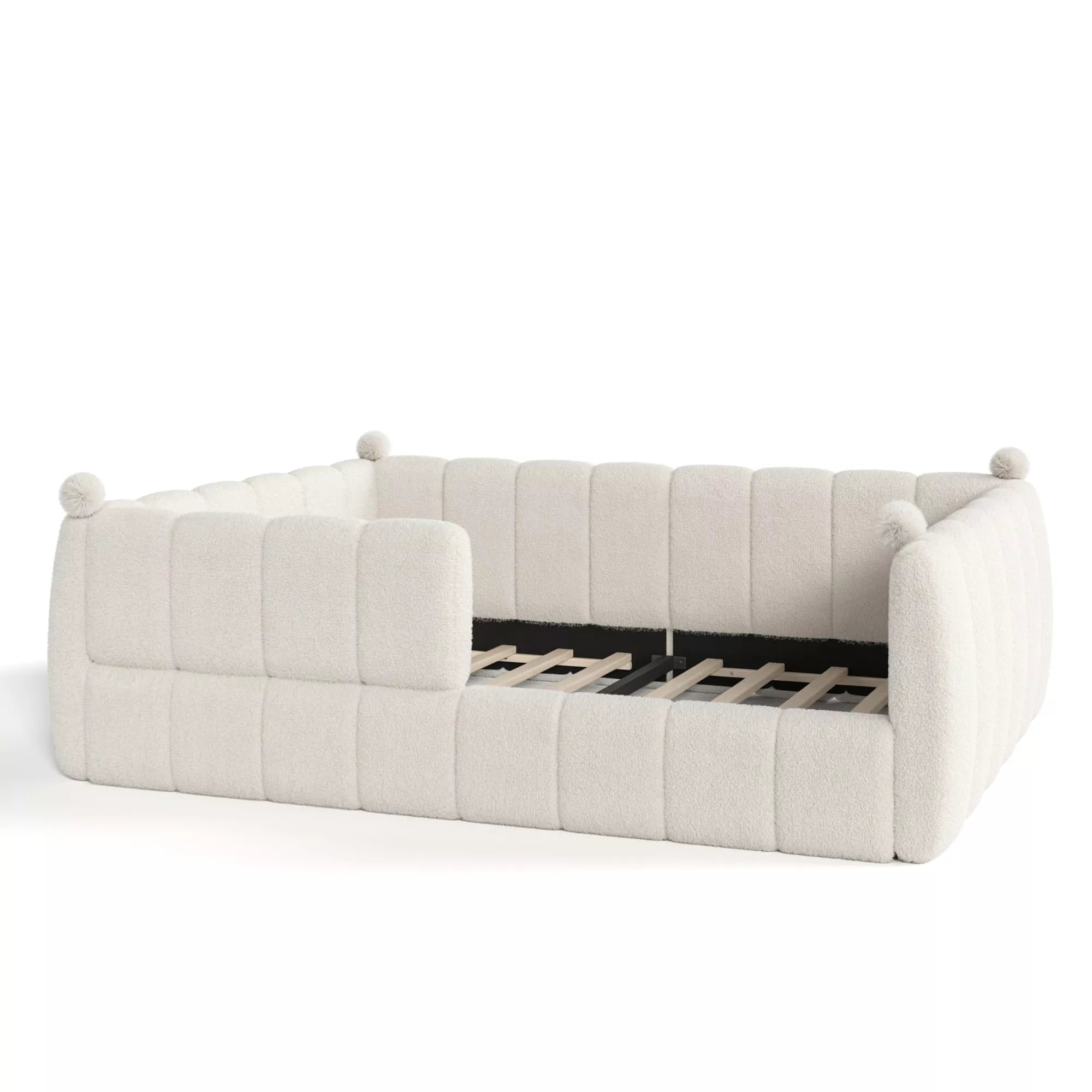 Bellemave® Kids Soft Upholstered Floor Bed with Surrounding Rails, Montessori Style Low Profile Bed Frame - Bellemave