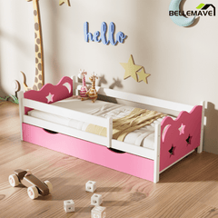 Bellemave® Kids Solid Wood Bed Frame with Storage Drawers, Platform Bed with Slats Support, No Box Spring Needed, Easy Assembly - Bellemave