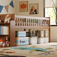 Bellemave® Kids Twin Low Loft Bed with Slide, Ladder & Storage Shelves – Wood Frame - Bellemave