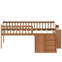 Bellemave® Kids Twin Low Loft Bed with Slide, Ladder & Storage Shelves – Wood Frame - Bellemave