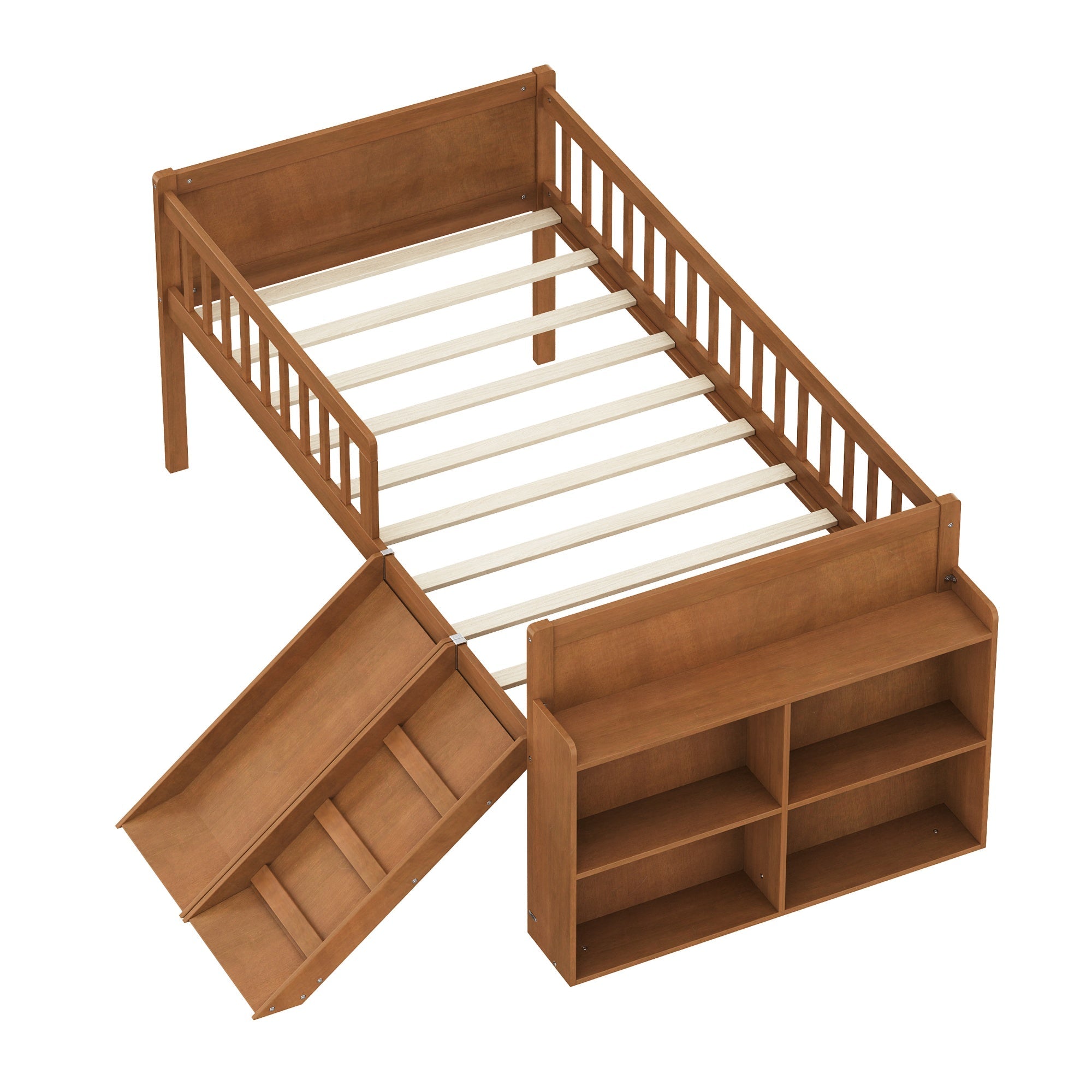 Bellemave® Kids Twin Low Loft Bed with Slide, Ladder & Storage Shelves – Wood Frame - Bellemave