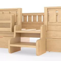 Bellemave® Kids Twin Size Montessori Bed Frame with Built-in Storage Shelves and Drawers, Floor Bed with Staircase and Full-Length High Rails,for Boys, Girls, Wood,Easy Assemble - Bellemave