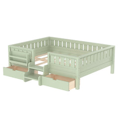 Bellemave® Kids Twin Size Montessori Bed Frame with Built - in Storage Shelves and Drawers, Floor Bed with Staircase and Full - Length High Rails,for Boys, Girls, Wood,Easy Assemble - Bellemave