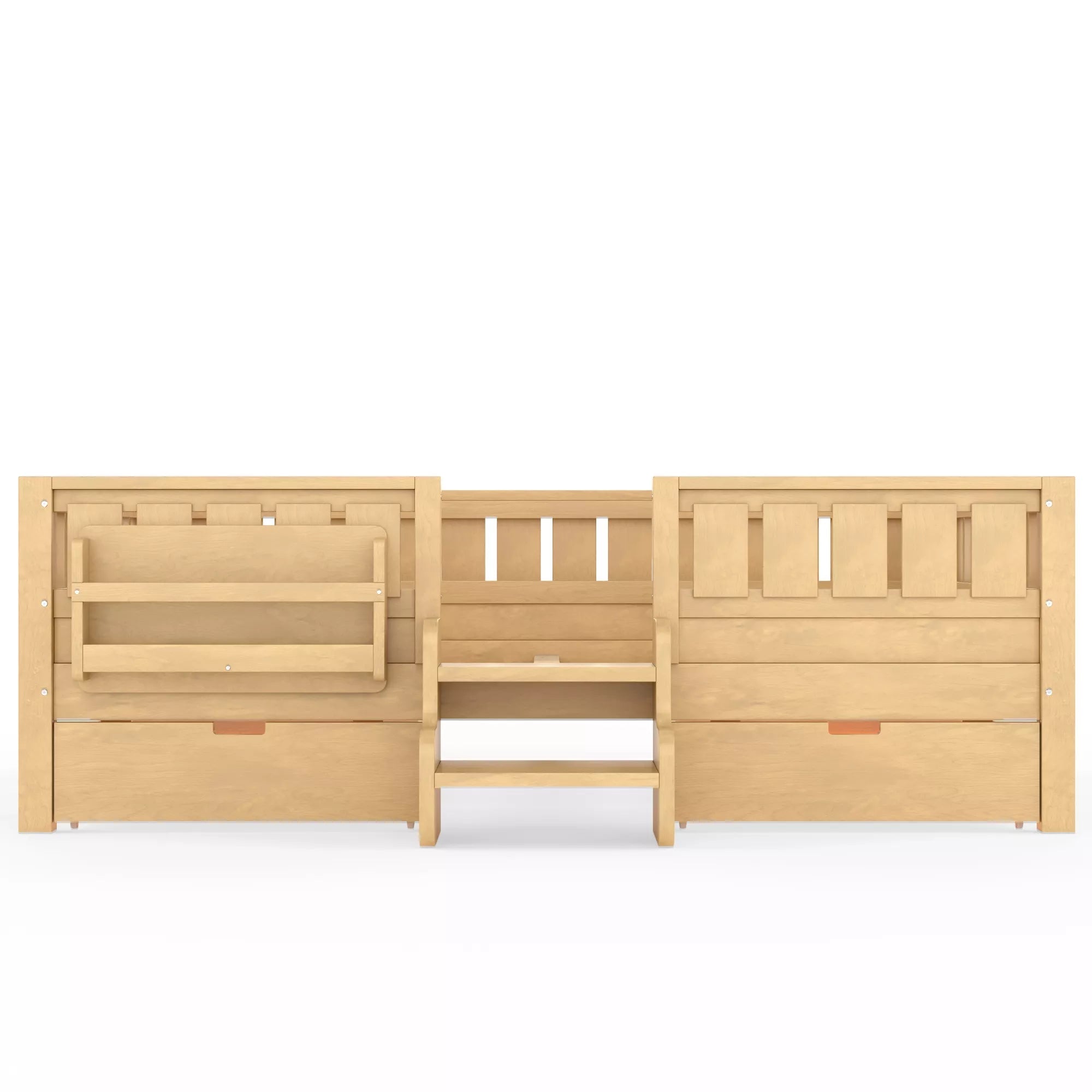 Bellemave® Kids Twin Size Montessori Bed Frame with Built-in Storage Shelves and Drawers, Floor Bed with Staircase and Full-Length High Rails,for Boys, Girls, Wood,Easy Assemble - Bellemave