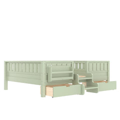 Bellemave® Kids Twin Size Montessori Bed Frame with Built - in Storage Shelves and Drawers, Floor Bed with Staircase and Full - Length High Rails,for Boys, Girls, Wood,Easy Assemble - Bellemave