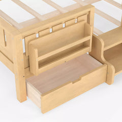 Bellemave® Kids Twin Size Montessori Bed Frame with Built-in Storage Shelves and Drawers, Floor Bed with Staircase and Full-Length High Rails,for Boys, Girls, Wood,Easy Assemble - Bellemave