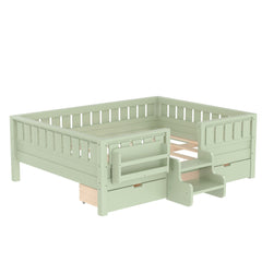 Bellemave® Kids Twin Size Montessori Bed Frame with Built - in Storage Shelves and Drawers, Floor Bed with Staircase and Full - Length High Rails,for Boys, Girls, Wood,Easy Assemble - Bellemave