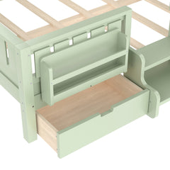 Bellemave® Kids Twin Size Montessori Bed Frame with Built - in Storage Shelves and Drawers, Floor Bed with Staircase and Full - Length High Rails,for Boys, Girls, Wood,Easy Assemble - Bellemave