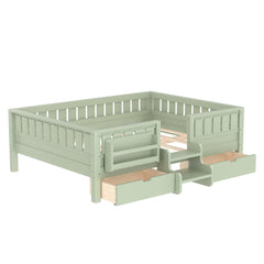 Bellemave® Kids Twin Size Montessori Bed Frame with Built - in Storage Shelves and Drawers, Floor Bed with Staircase and Full - Length High Rails,for Boys, Girls, Wood,Easy Assemble - Bellemave