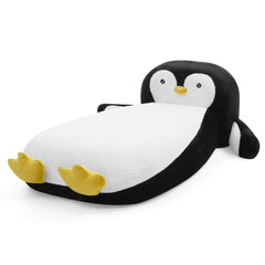 Bellemave® Kids Twin Sofa Bed with Penguin Headboard – Faux Fur Upholstered Daybed for Girls & Boys, Black and White - Bellemave