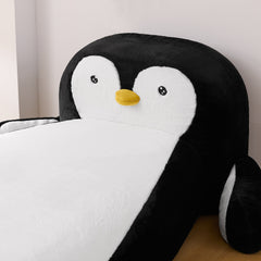 Bellemave® Kids Twin Sofa Bed with Penguin Headboard – Faux Fur Upholstered Daybed for Girls & Boys, Black and White - Bellemave
