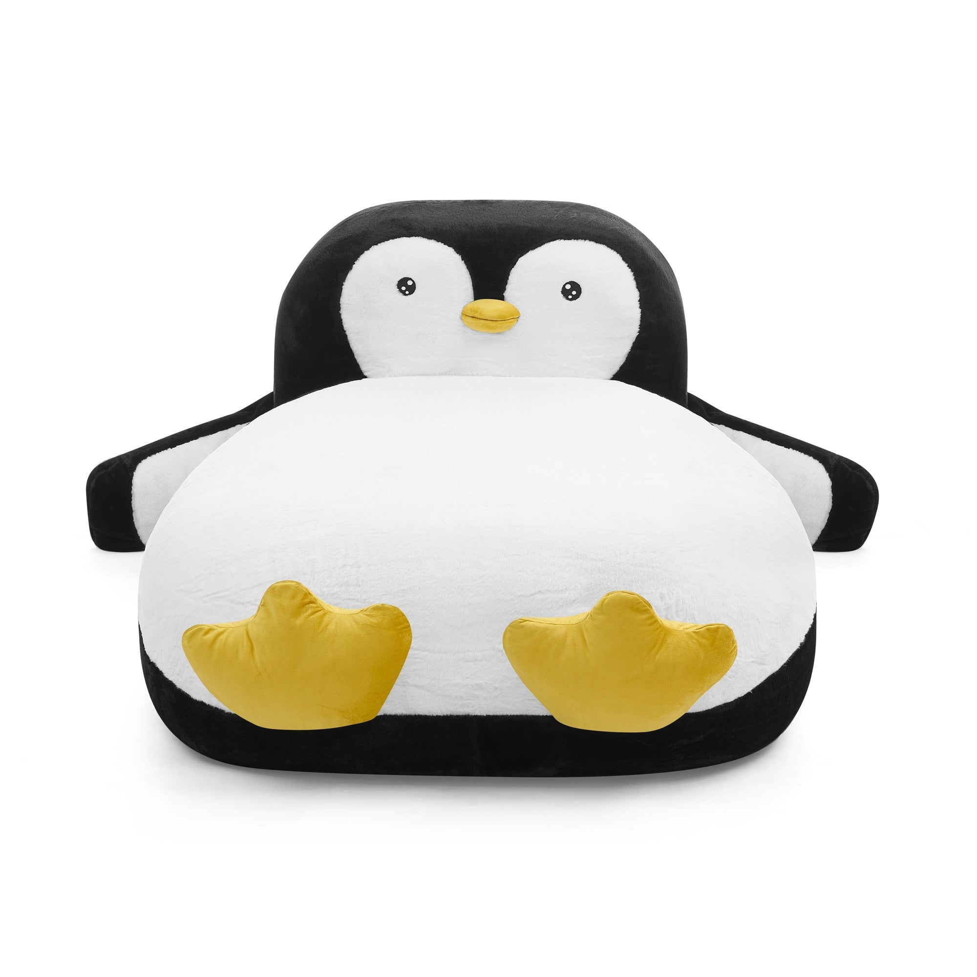 Bellemave® Kids Twin Sofa Bed with Penguin Headboard – Faux Fur Upholstered Daybed for Girls & Boys, Black and White - Bellemave