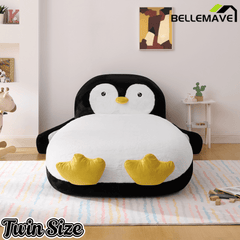 Bellemave® Kids Twin Sofa Bed with Penguin Headboard – Faux Fur Upholstered Daybed for Girls & Boys, Black and White - Bellemave