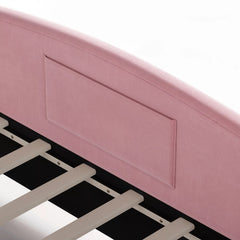 Bellemave® Kids Upholstered Floor Bed with Curved Headboard, Safety Side Rails & Storage Pocket - Bellemave