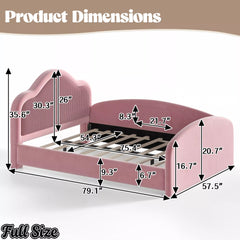 Bellemave® Kids Upholstered Floor Bed with Curved Headboard, Safety Side Rails & Storage Pocket - Bellemave