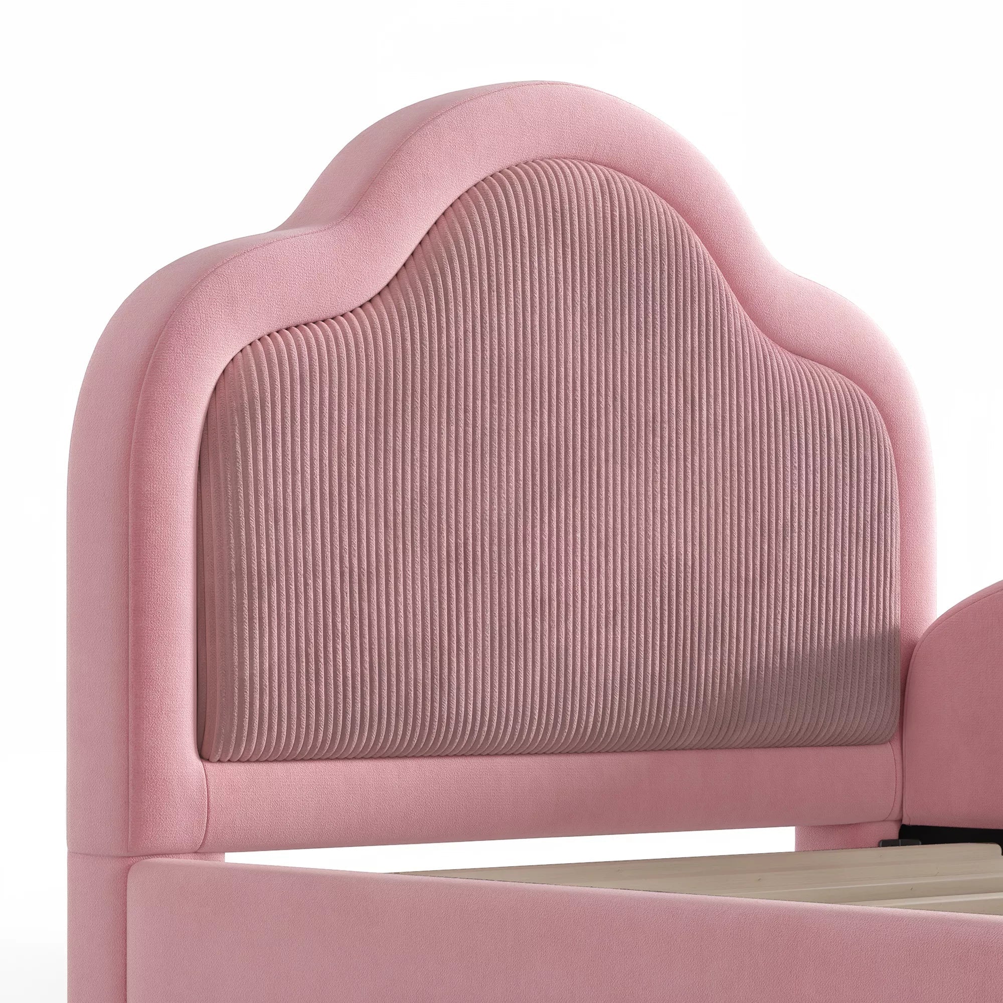 Bellemave® Kids Upholstered Floor Bed with Curved Headboard, Safety Side Rails & Storage Pocket - Bellemave