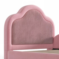 Bellemave® Kids Upholstered Floor Bed with Curved Headboard, Safety Side Rails & Storage Pocket - Bellemave