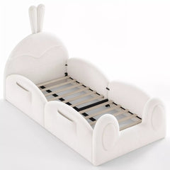 Bellemave® Kids Upholstered Floor Bed with Cute Rabbit Headboard, Low Profile Toddler Bed Frame with Side Storage Pockets, Kids Platform Bed - Bellemave