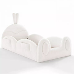Bellemave® Kids Upholstered Floor Bed with Cute Rabbit Headboard, Low Profile Toddler Bed Frame with Side Storage Pockets, Kids Platform Bed - Bellemave