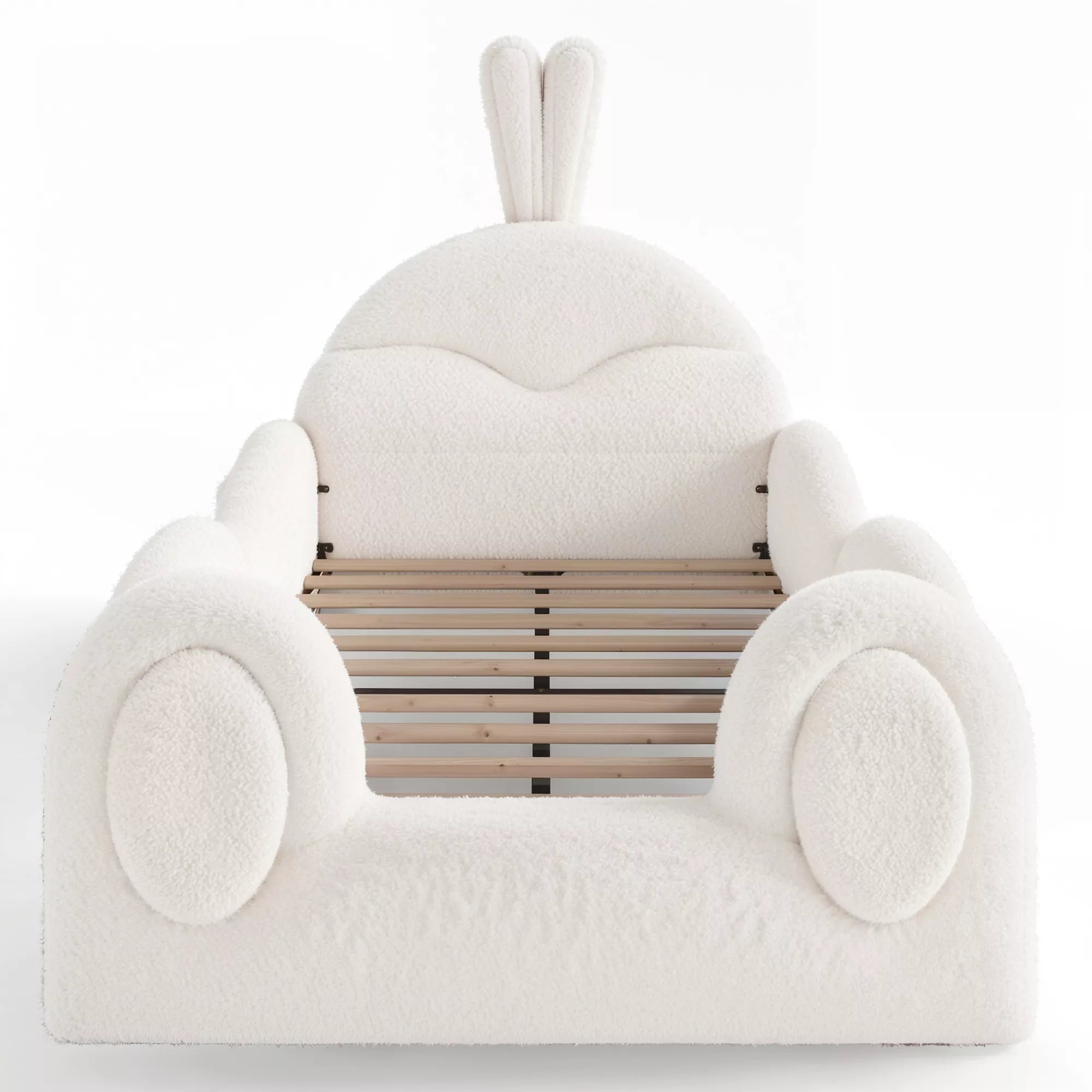 Bellemave® Kids Upholstered Floor Bed with Cute Rabbit Headboard, Low Profile Toddler Bed Frame with Side Storage Pockets, Kids Platform Bed - Bellemave
