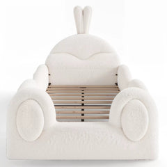 Bellemave® Kids Upholstered Floor Bed with Cute Rabbit Headboard, Low Profile Toddler Bed Frame with Side Storage Pockets, Kids Platform Bed - Bellemave