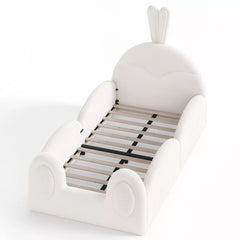 Bellemave® Kids Upholstered Floor Bed with Cute Rabbit Headboard, Low Profile Toddler Bed Frame with Side Storage Pockets, Kids Platform Bed - Bellemave