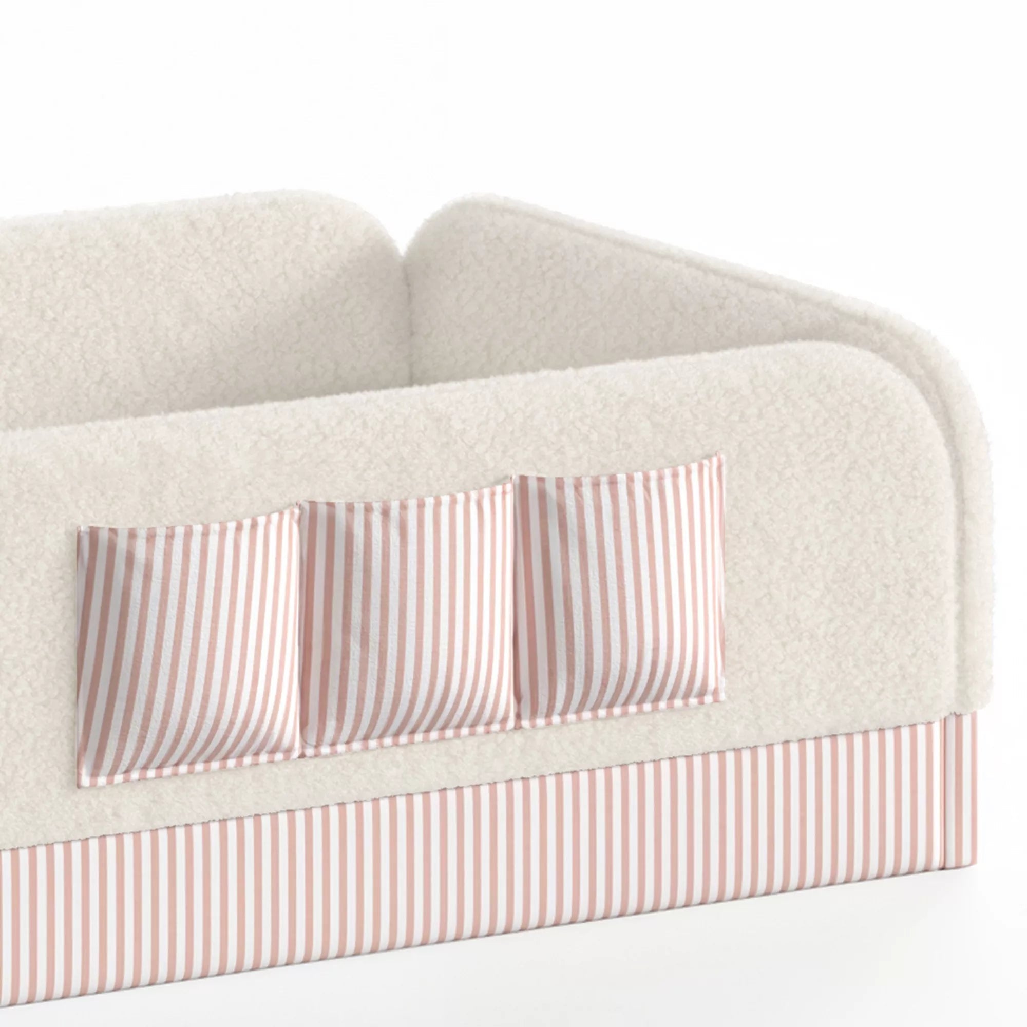 Bellemave® Kids Upholstered Floor Bed with Full Surround Safety Rails, Montessori Low Profile Bed with Teddy Fleece Frame & Side Storage Pocket - Bellemave