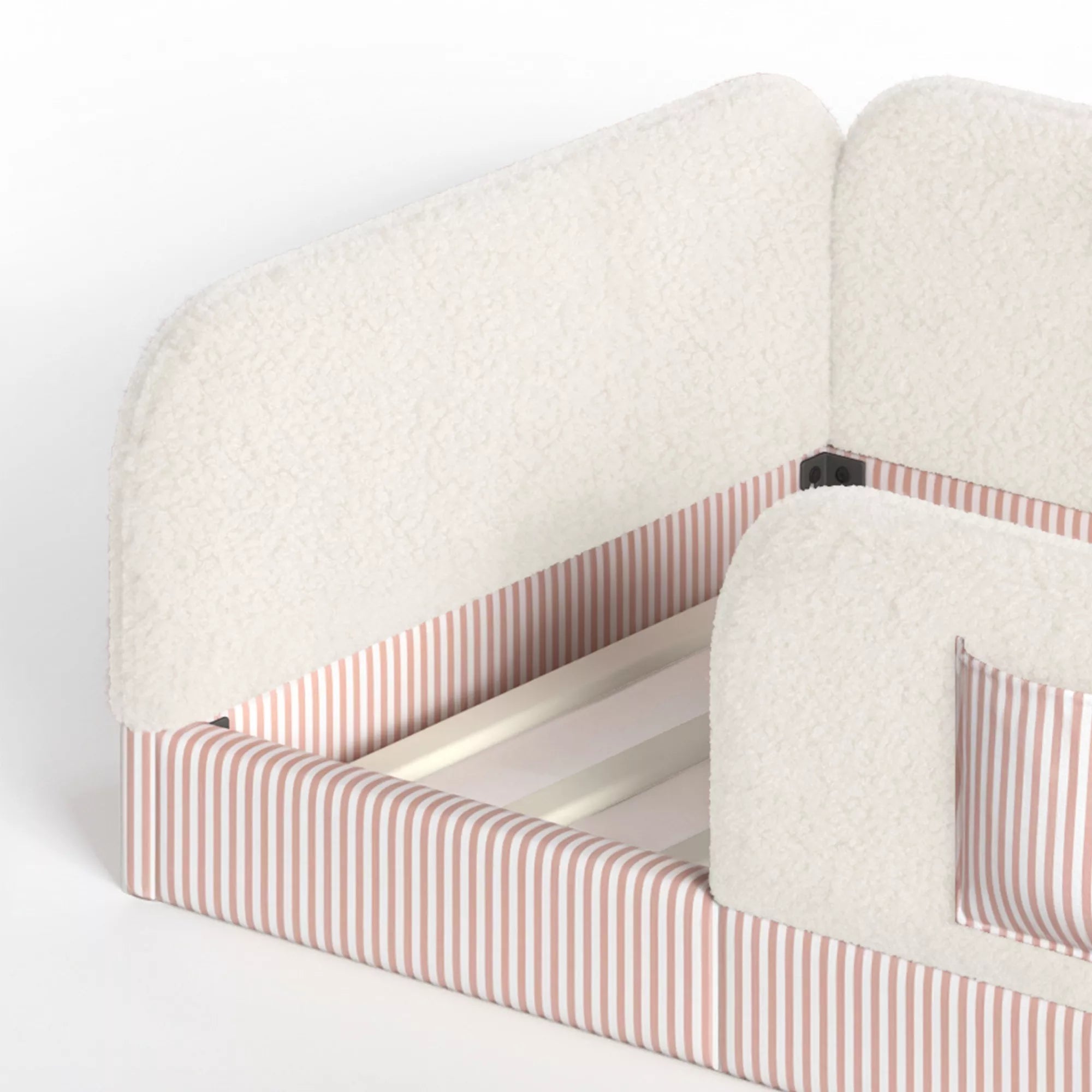 Bellemave® Kids Upholstered Floor Bed with Full Surround Safety Rails, Montessori Low Profile Bed with Teddy Fleece Frame & Side Storage Pocket - Bellemave