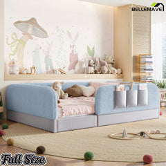 Bellemave® Kids Upholstered Floor Bed with Full Surround Safety Rails, Montessori Low Profile Bed with Teddy Fleece Frame & Side Storage Pocket - Bellemave
