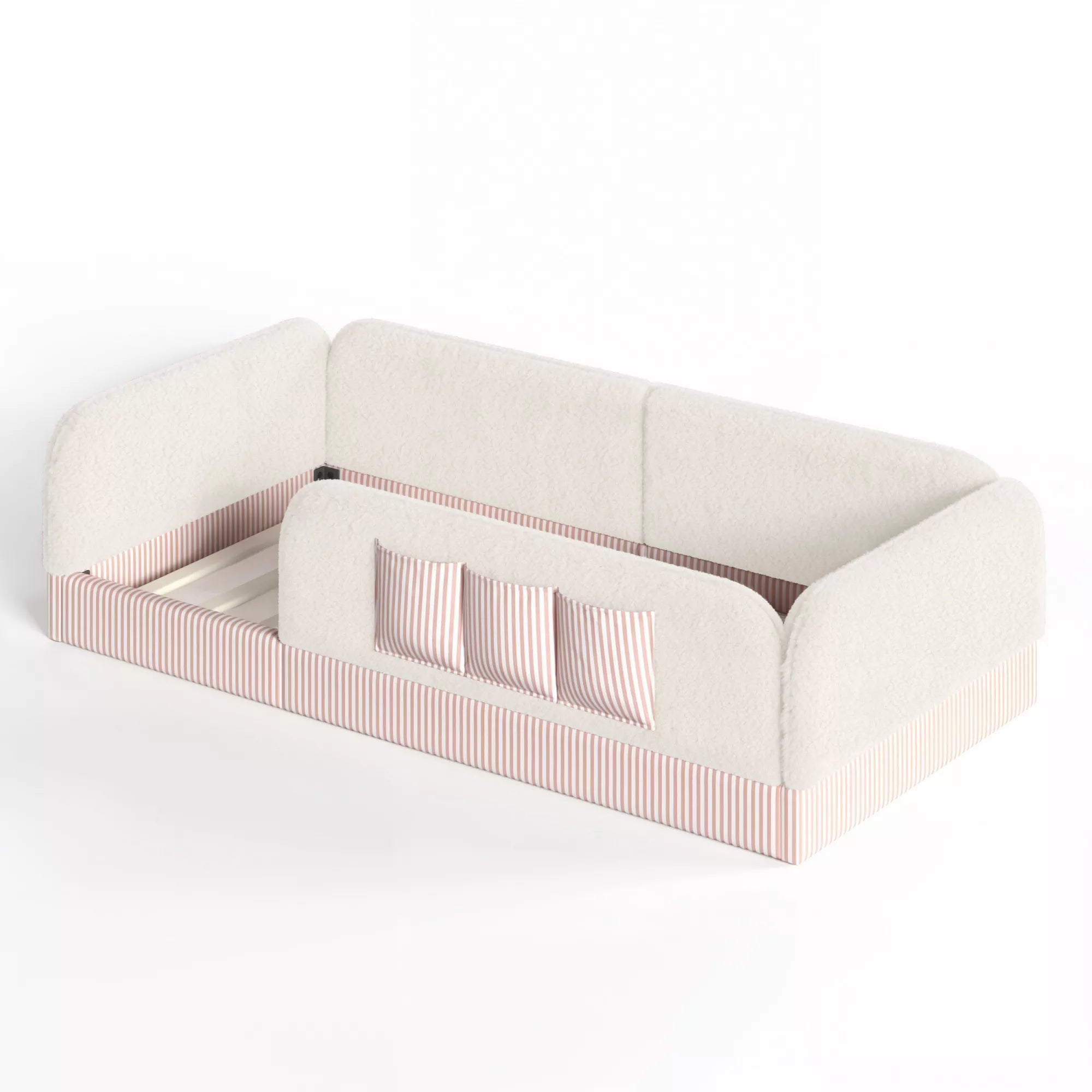 Bellemave® Kids Upholstered Floor Bed with Full Surround Safety Rails, Montessori Low Profile Bed with Teddy Fleece Frame & Side Storage Pocket - Bellemave