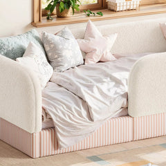 Bellemave® Kids Upholstered Floor Bed with Full Surround Safety Rails, Montessori Low Profile Bed with Teddy Fleece Frame & Side Storage Pocket - Bellemave