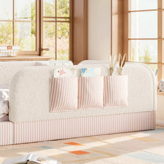 Bellemave® Kids Upholstered Floor Bed with Full Surround Safety Rails, Montessori Low Profile Bed with Teddy Fleece Frame & Side Storage Pocket - Bellemave