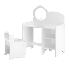 Bellemave® Kids Vanity Table and Chair Set with Mirror and Storage Shelves, Wooden Study and Activity Table, White - Bellemave
