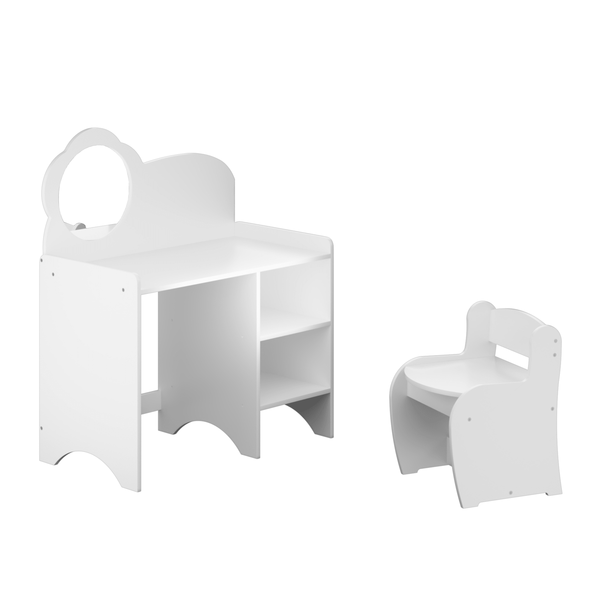 Bellemave® Kids Vanity Table and Chair Set with Mirror and Storage Shelves, Wooden Study and Activity Table, White - Bellemave