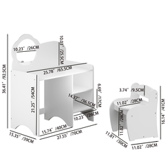 Bellemave® Kids Vanity Table and Chair Set with Mirror and Storage Shelves, Wooden Study and Activity Table, White - Bellemave
