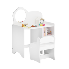 Bellemave® Kids Vanity Table and Chair Set with Mirror and Storage Shelves, Wooden Study and Activity Table, White - Bellemave
