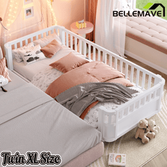 Bellemave® Kids Wood Bed Frame with Detachable Fence, Montessori Bed with Headboard & Footboard,No Box Spring Needed - Bellemave