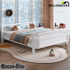 Bellemave® Kids Wood Bed Frame with Detachable Fence, Montessori Bed with Headboard & Footboard,No Box Spring Needed - Bellemave