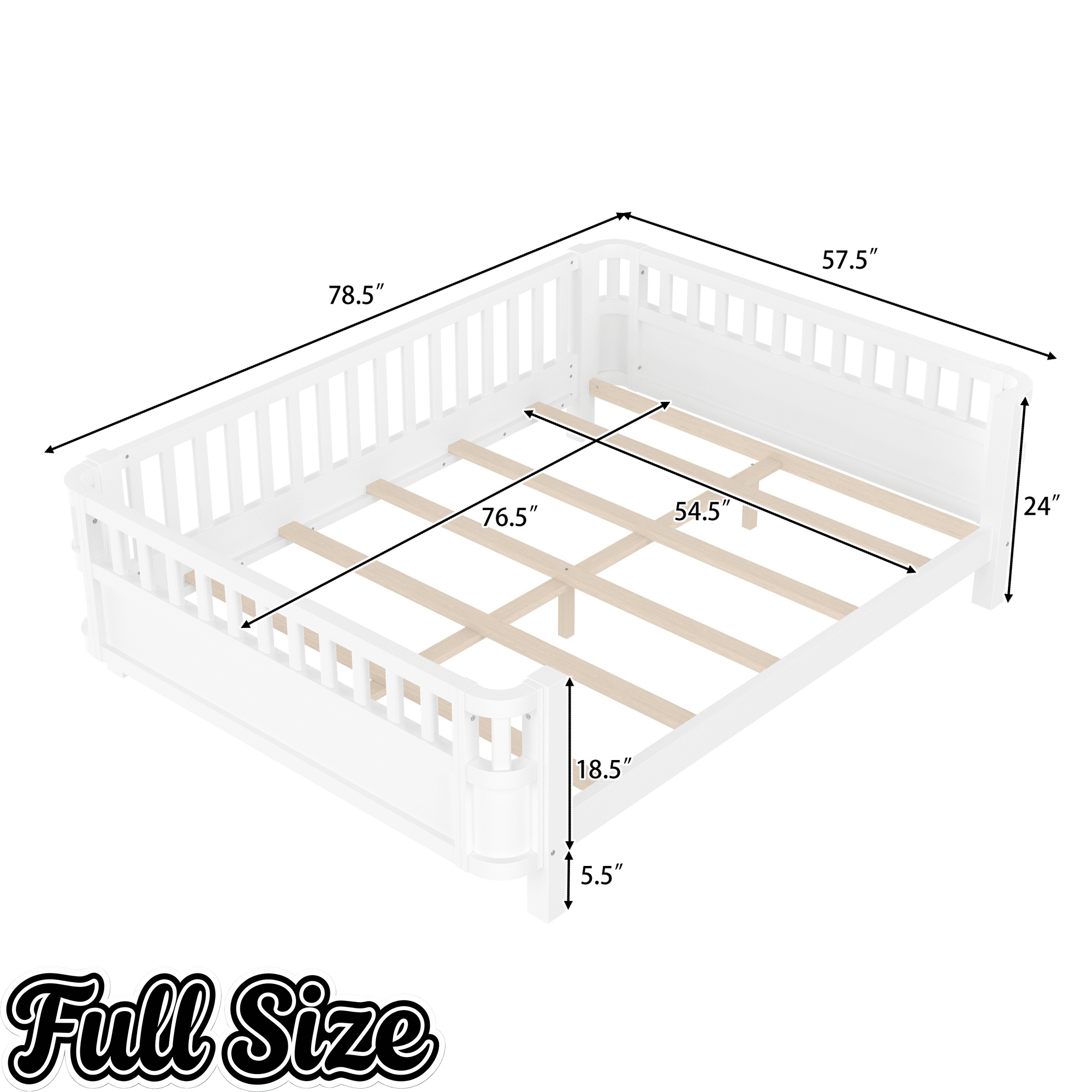 Bellemave® Kids Wood Bed Frame with Detachable Fence, Montessori Bed with Headboard & Footboard,No Box Spring Needed - Bellemave