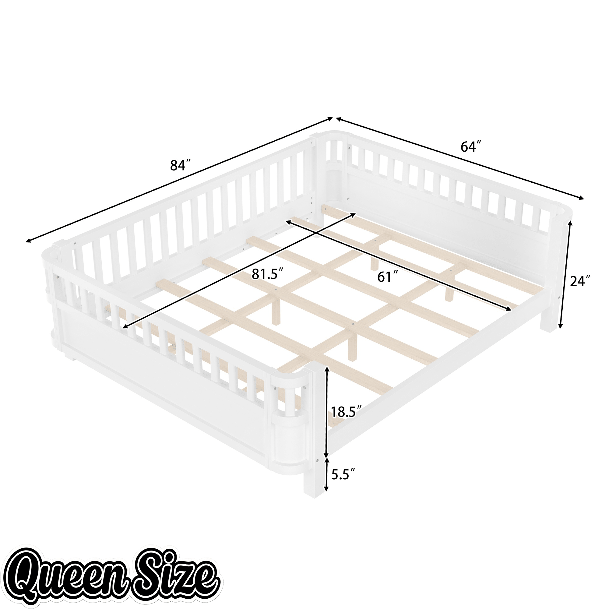 Bellemave® Kids Wood Bed Frame with Detachable Fence, Montessori Bed with Headboard & Footboard,No Box Spring Needed - Bellemave