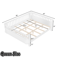 Bellemave® Kids Wood Bed Frame with Detachable Fence, Montessori Bed with Headboard & Footboard,No Box Spring Needed - Bellemave