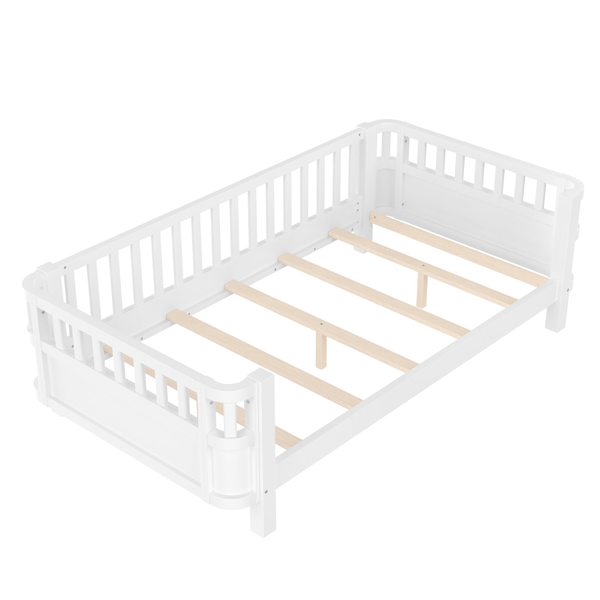 Bellemave® Kids Wood Bed Frame with Detachable Fence, Montessori Bed with Headboard & Footboard,No Box Spring Needed - Bellemave