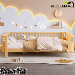 Bellemave® Kids Wood Bed Frame with Detachable Fence, Montessori Bed with Headboard & Footboard,No Box Spring Needed - Bellemave