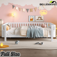 Bellemave® Kids Wood Bed Frame with Detachable Fence, Montessori Bed with Headboard & Footboard,No Box Spring Needed - Bellemave