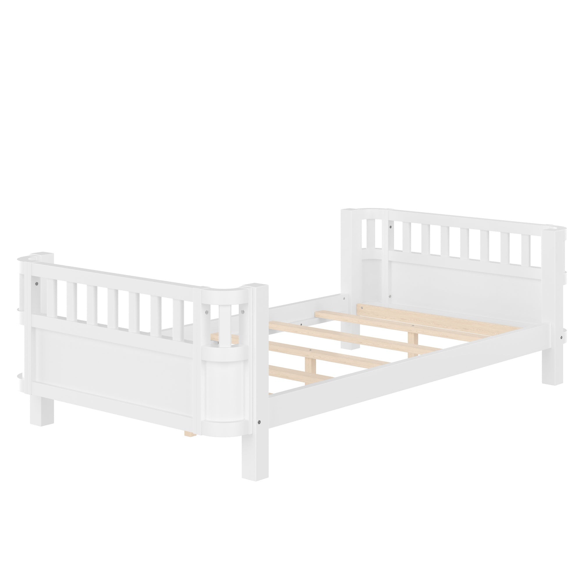 Bellemave® Kids Wood Bed Frame with Detachable Fence, Montessori Bed with Headboard & Footboard,No Box Spring Needed - Bellemave