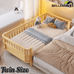 Bellemave® Kids Wood Bed Frame with Detachable Fence, Montessori Bed with Headboard & Footboard,No Box Spring Needed - Bellemave