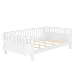 Bellemave® Kids Wood Bed Frame with Detachable Fence, Montessori Bed with Headboard & Footboard,No Box Spring Needed - Bellemave
