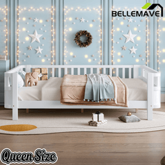 Bellemave® Kids Wood Bed Frame with Detachable Fence, Montessori Bed with Headboard & Footboard,No Box Spring Needed - Bellemave